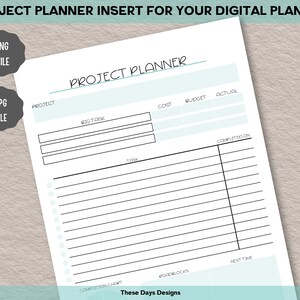 Digital Project Planner, Planner Page Insert, Project Plan, Craft Project, Project Management, Task List, To Do list, Work Plan
