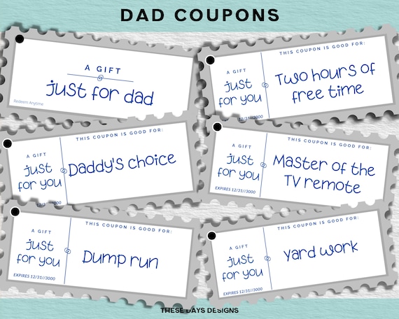 Dad Coupon Book, Dad Birthday Coupons, for Dad, Dad Gift, Printable Gift Idea, Christmas Gift, Valentine's Gift, Gift for Any Occasion