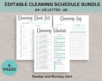 Editable Cleaning Schedule, Printable Cleaning Checklist, Cleaning Chart, Cleaning Tracker, Editable Chore Chart, deep cleaning