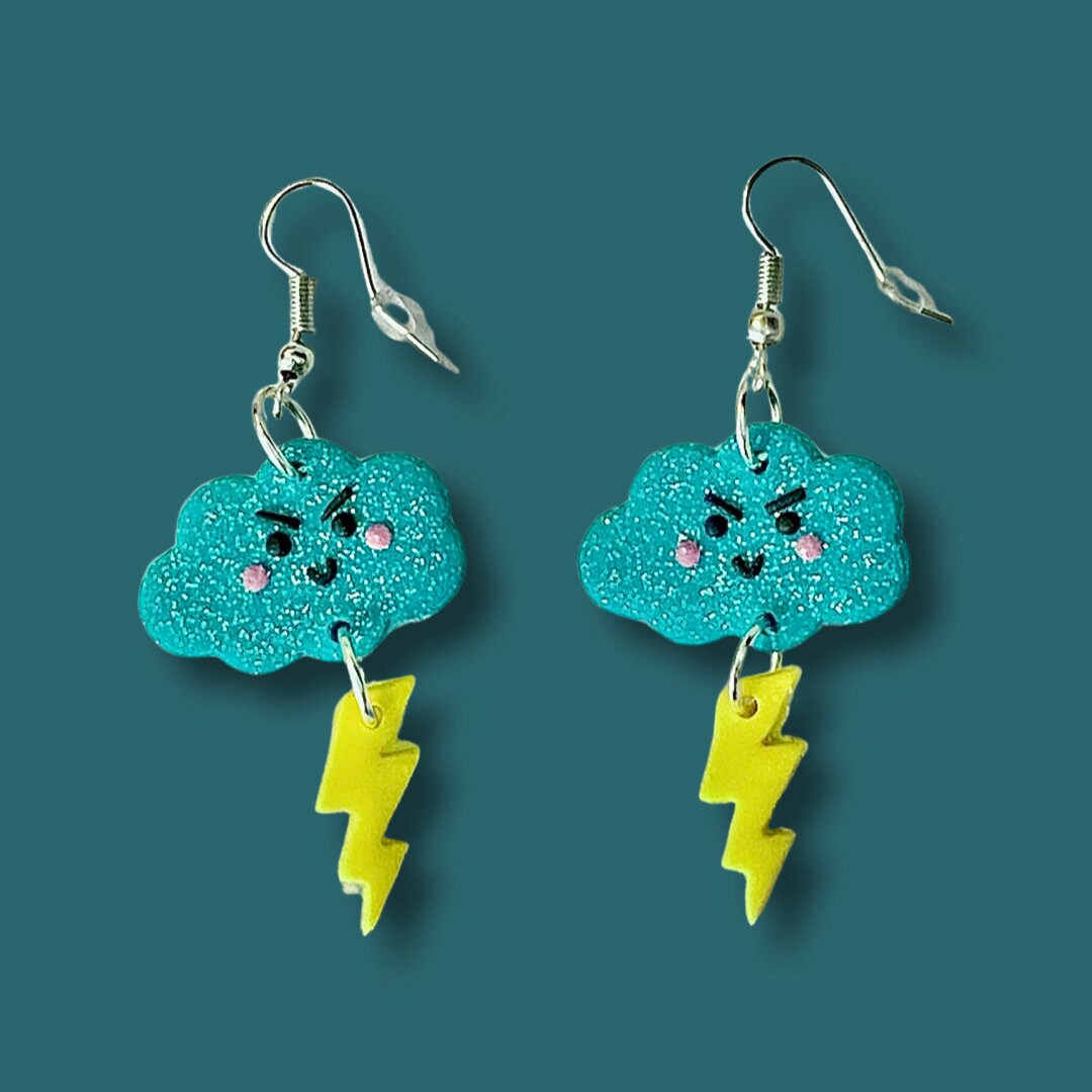 Cloud Earrings Storm Earrings Lightning Earrings Rain Etsy