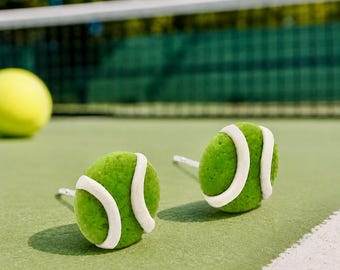 Tennis Ball Stud Earrings, Polymer Clay Tennis Earrings, Lightweight Sports Jewelry, Tennis Player Gift, Coach Gift, Cute Handmade Earrings
