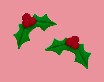 Holly earrings, mistletoe earrings, Christmas earrings, holiday earrings, winter earrings, holly jolly Christmas earrings, seasonal earrings