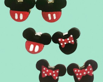 Pendientes de Mickey, pendientes de Disney, pendientes de Mickey y Minnie, tachuelas de Minnie Mouse, tachuelas de Mickey Mouse, joyas de Disney