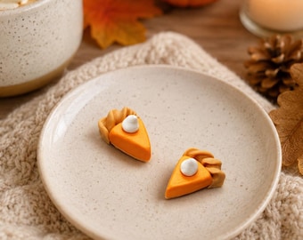 Pumpkin Pie Slice Earrings, Fall Food Earrings, Thanksgiving Earrings, Miniature Polymer Clay Pie Studs, Autumn Jewelry, Cute Food Gift