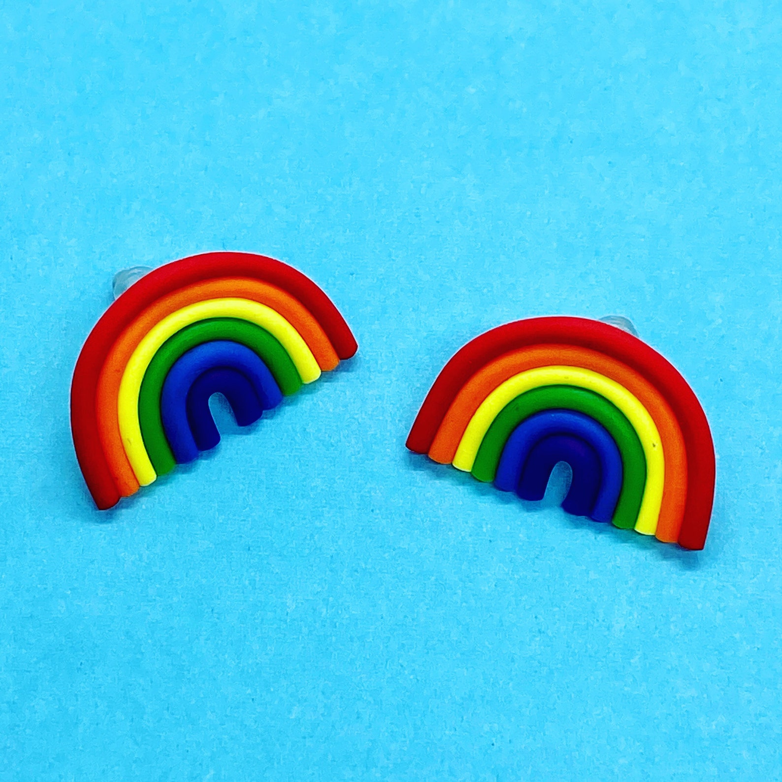 Rainbow Clay Earrings Polymer Clay Rainbow Earrings Stud Etsy