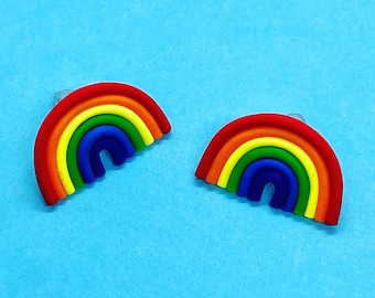 Rainbow Clay Earrings, polymer clay rainbow earrings, stud earrings, clay stud earrings, statement earrings, pride earrings, rainbow stud