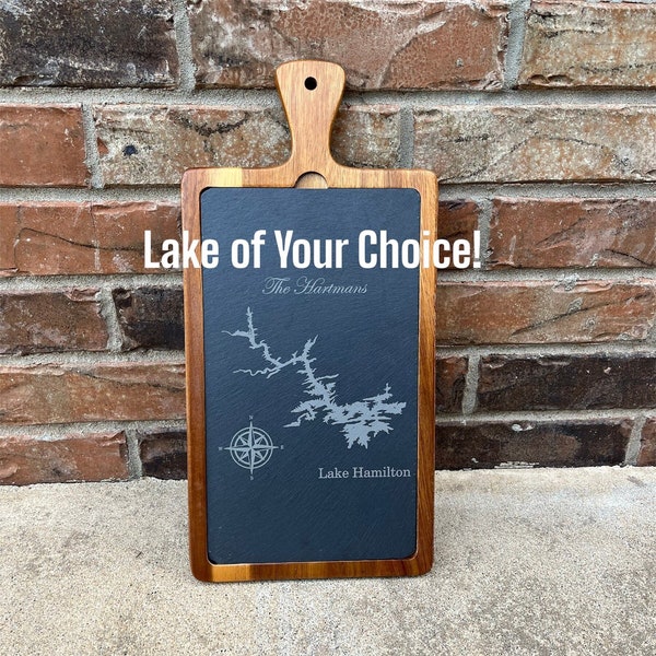 Laser Engraved Cutting Board, Custom Lake Engraving, Personalized