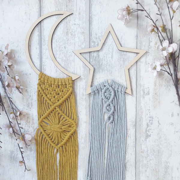 Macrame star wall hanging, Nursery moon decoration, Children's room wall art, Macrame star decor, Macrame moon decoration