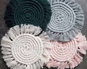 Macrame coasters, Boho coaster set, Plant pot mat, Set of coasters