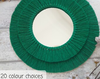 Green macrame mirror, Emerald green mirror, Green home decor