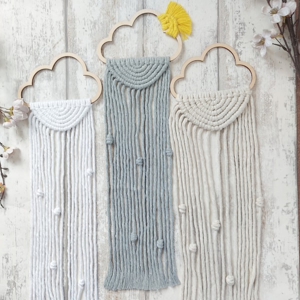 Macrame cloud wall hanging, Nursery cloud decoration, Children's room wall art, Cloud decor