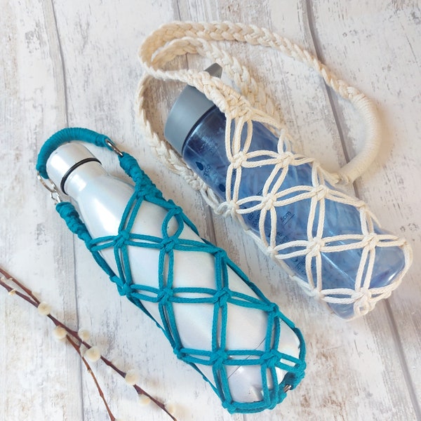 Macrame water bottle holder, Water bottle carrier, Water bottle bag, Drinking bottle holder