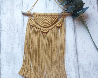 Mustard macrame wall hanging, Mustard home decor, Mustard semi lunar wall art