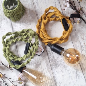Macrame pendant light, Macrame hanging lamp, Plug in hanging light, Housewarming gift