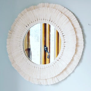 Navy blue macrame mirror, Fringed navy macrame mandala mirror, Circular macrame wall decor image 2