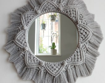 Large macrame mandala mirror, Macrame mirror, Boho mirror mandala, Large circular wreath wall hanging