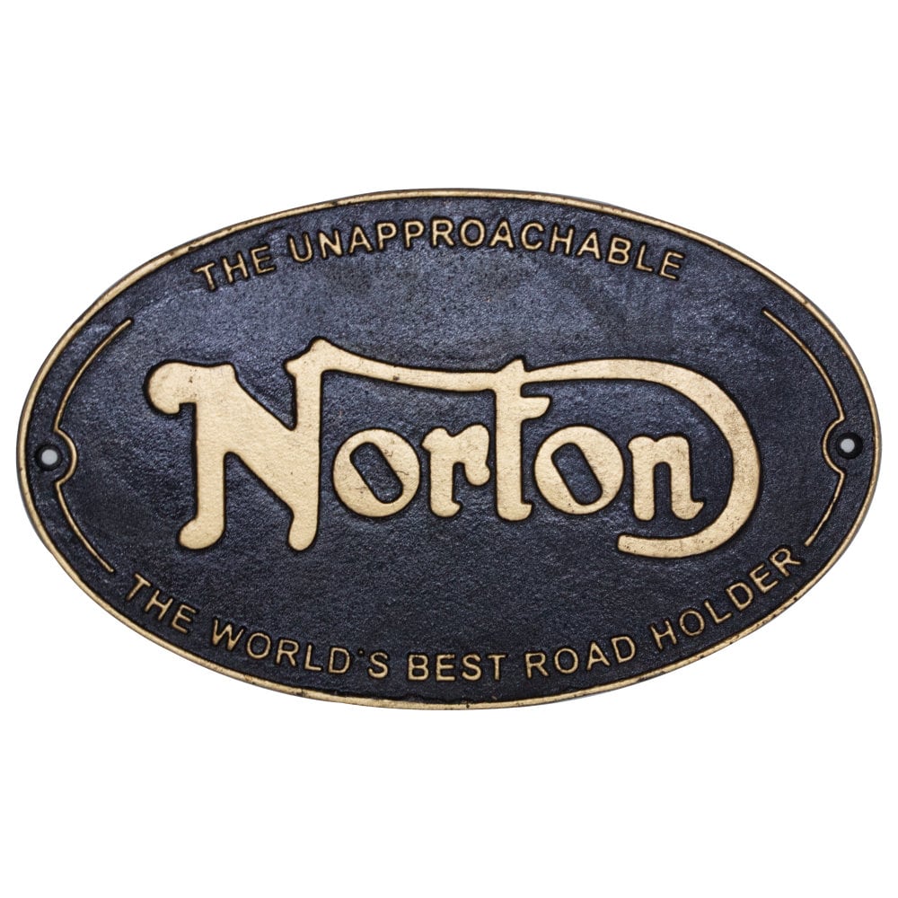 Cast Iron Norton Road Holder Motorbike Black/gold Oval Metal Sign