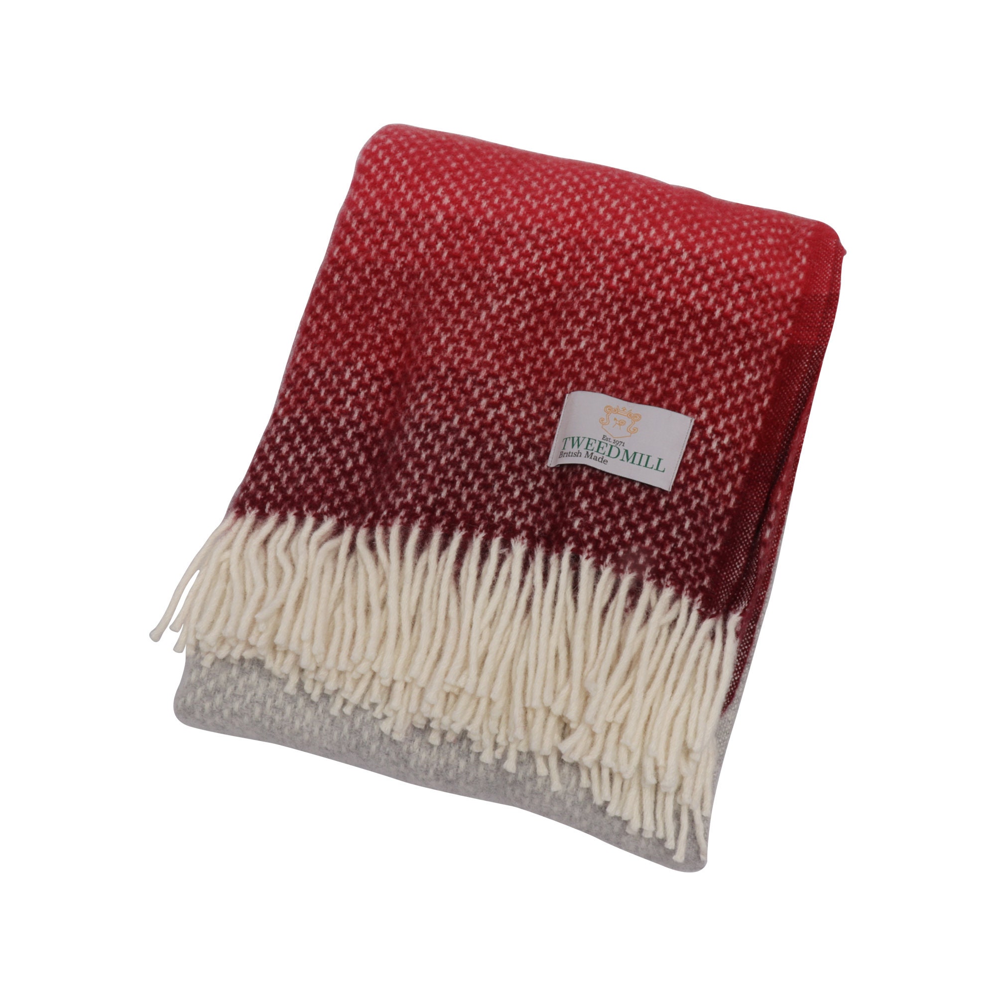 Tweedmill 100% Pure New Wool Ombre Wool Throw Raspberry/grey