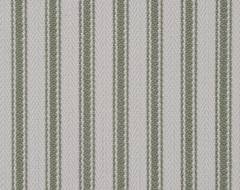 Luxury Green French Ticking Stripe Fabric | 100% Cotton | Herringbone | Curtains Cushions Upholstery