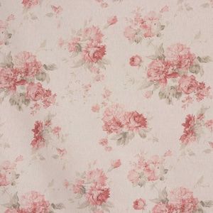 May include: A seamless pattern featuring pink and green floral designs on a light beige background. The pattern is reminiscent of vintage wallpaper or fabric.