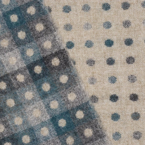 Abraham Moon Multispot Wool Beige Petrol Fabric 100% Pure New Wool Reversible Spot. Sold by the metre-A4 Sample.