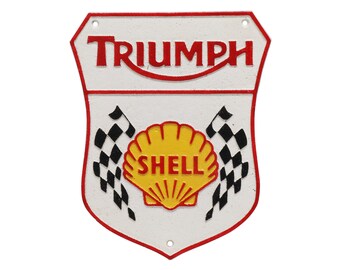 TRIUMPH SHELL 鋳鉄製　 サインプレート　アンティーク Cast Iron Triumph Shell Metal Sign Wall Plaque Garage Vintage Sign