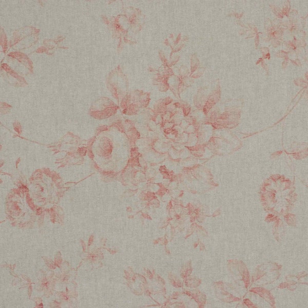 French Faded Rose Red Linen Fabric 280cm Cotton Blend Vintage Shabby Chic Style Curtains Cushions Upholstery. Sold by the metre - A4 Sample
