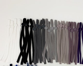 Schwarz, Weiß, Grau | 20/40/50/100/200 | Verstellbares Gummiband für Masken | 33 FARBEN | Vorgeschnitten | Super weiches Gummiband | + Stopper