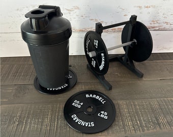 Barbell Coaster Set with Weight Stand Holder Weight Plate Coasters Gym Bros, Weightlifting Funny Gift for Workout Trainer, Mini Squat Rack