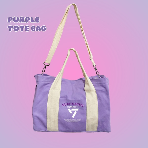 SEVENTEEN tote bag, SVT purple hand made hand bag, shoulder bag for carat, kpop fashion, korean style bag