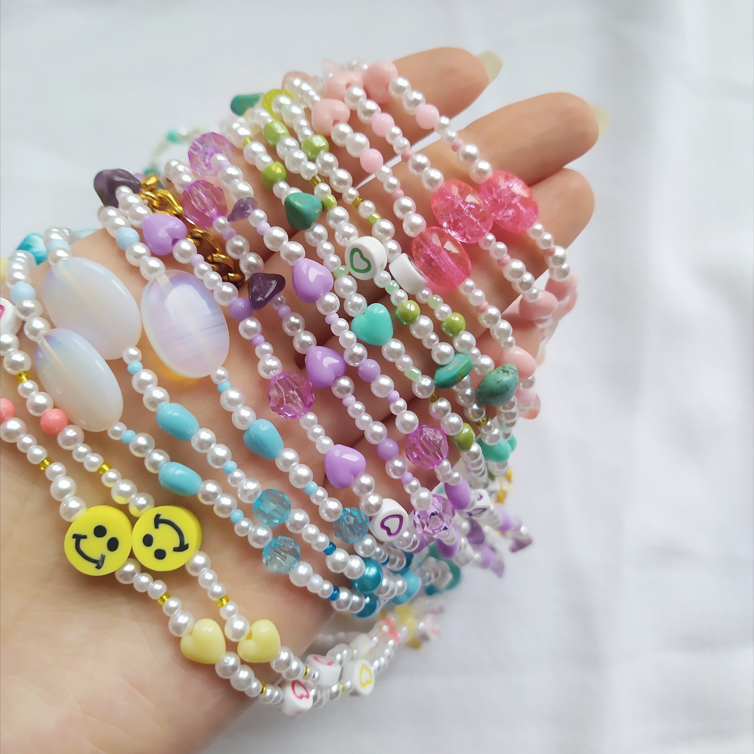 White pearls beaded choker beads necklace Y2k inspired Etsy