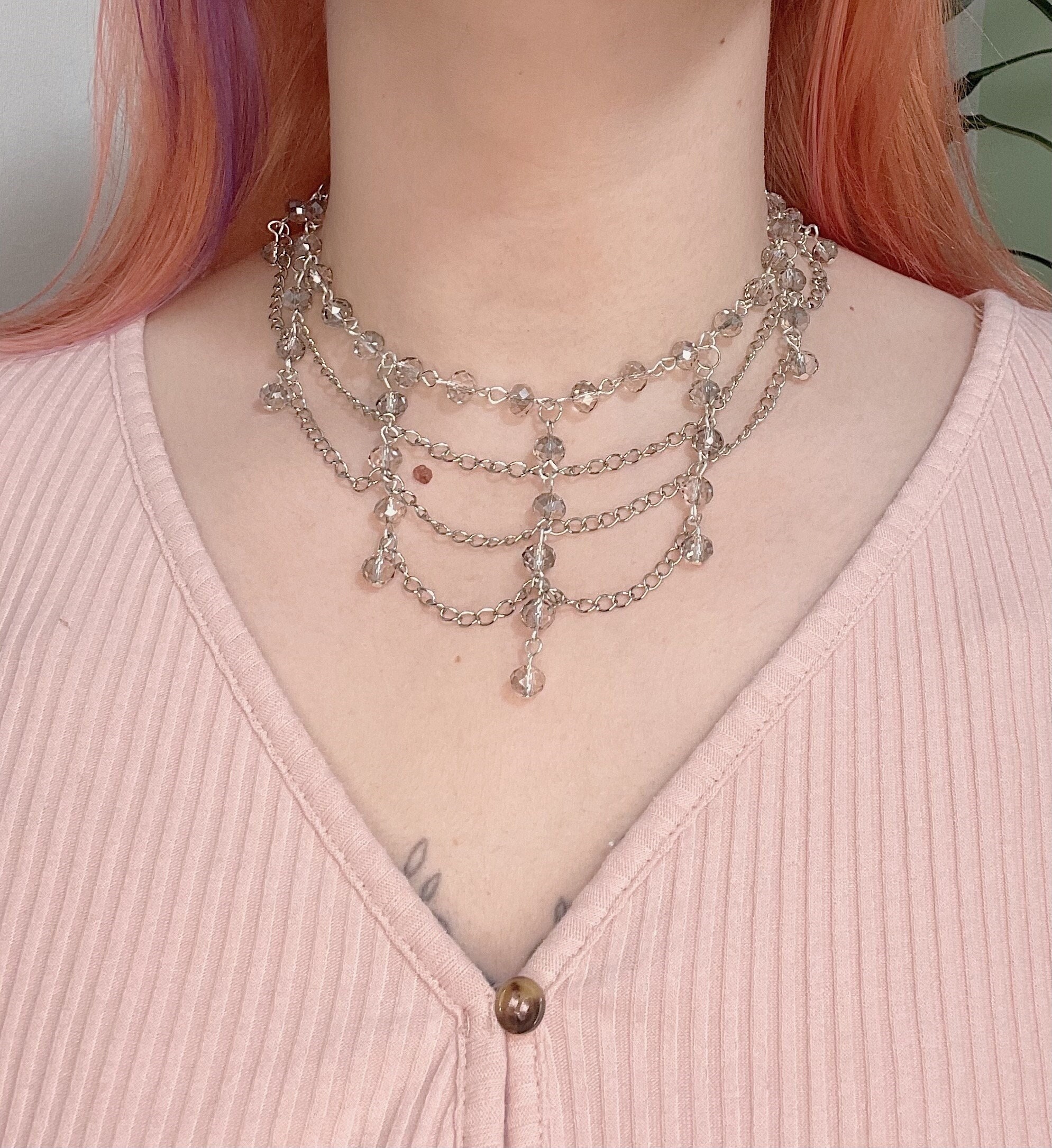 Chain Necklace Net Beaded Choker 