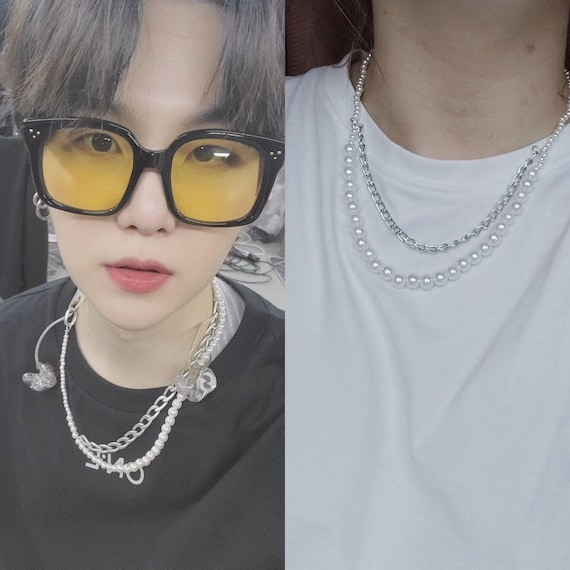 Beaded pearl necklace BTS Suga Min Yoongi Agust D inspired | Etsy