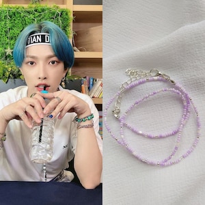 Beaded bracelet Kim HongJoong Ateez inspired, 3 layers strands purple bracelets, korean beads, thanxx inception zero : fever hala hala