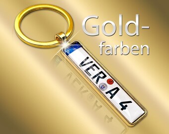 Keyring license plate, car registration plate, gold-colored, vehicle trailer, car, passenger vehicle, gift, driver's license, new car key