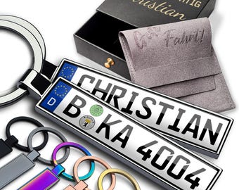 Zweiseitiger Kennzeichen-Schlüsselanhänger Personalisiert mit Name, 6 Farben, Nummernschild Geschenk Führerschein Fahranfänger Individuell