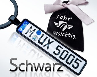 Schlüsselanhänger Kennzeichen Nummernschild Schwarz Autokennzeichen KFZ Anhänger Auto PKW Geschenk Personalisiert Führerschein Zubehör