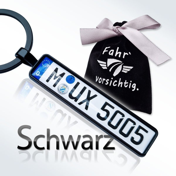 Schlüsselanhänger Kennzeichen Nummernschild Schwarz Autokennzeichen KFZ Anhänger Auto PKW Geschenk Personalisiert Führerschein Zubehör