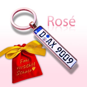 Schlüsselanhänger Kennzeichen Nummernschild Rosé Autokennzeichen KFZ Anhänger Auto PKW Geschenk Rosa Pink