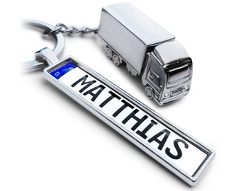 Truck keychain gift for truck driver license plate name number plate truck trucker delivery van