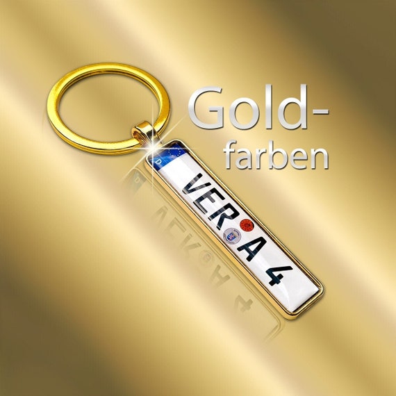 Schlüsselanhänger Nummernschild Kennzeichen Autokennzeichen Gold-farben KFZ  Anhänger Auto PKW Geschenk Führerschein Neuwagen Schlüssel - .de