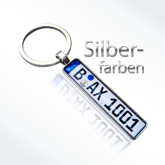 Schlüsselanhänger in Silber mit KFZ-Kennzeichen für Ihr Auto 