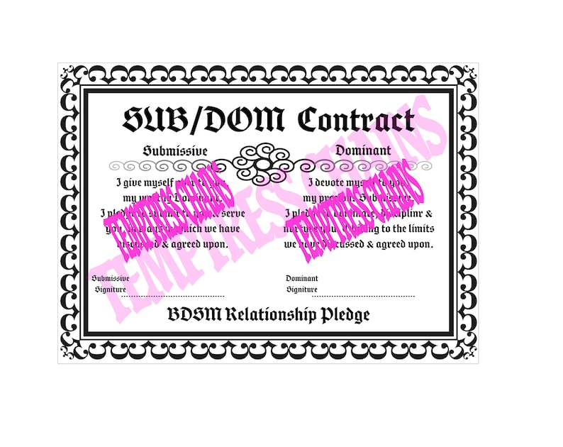 BDSM Contract. Printable Sub Dom Contract. Submissive Etsy