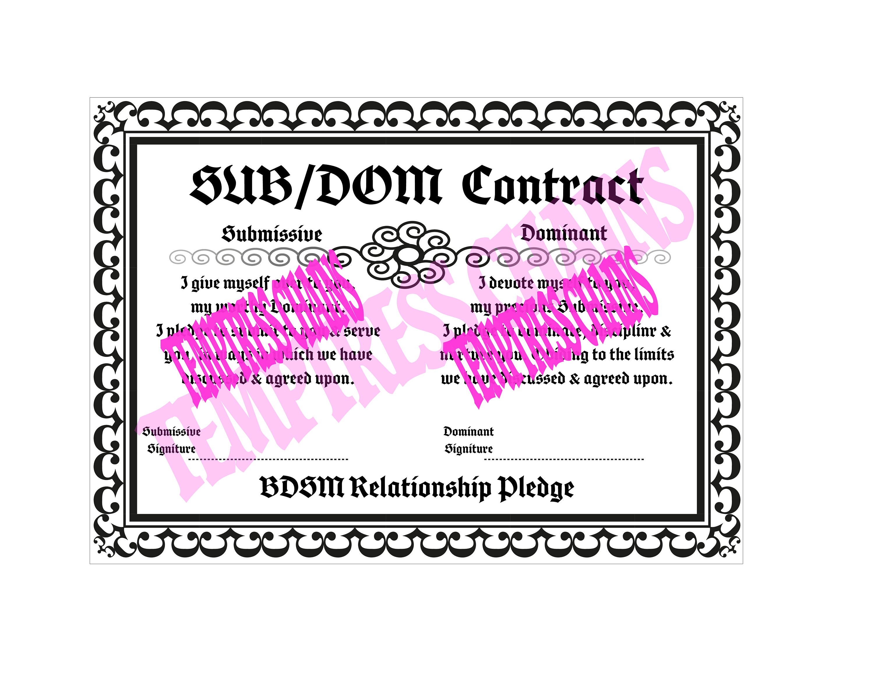 BDSM Contract. Printable Sub Dom Contract. Submissive Etsy UK