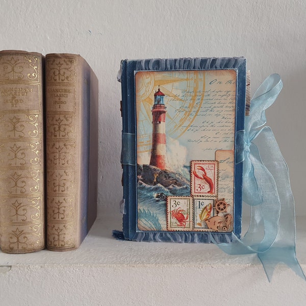 Sea Junk Journal - handmade hardcover blank junk journal, maritime journal