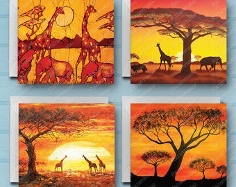 Set of 4 African Cards A