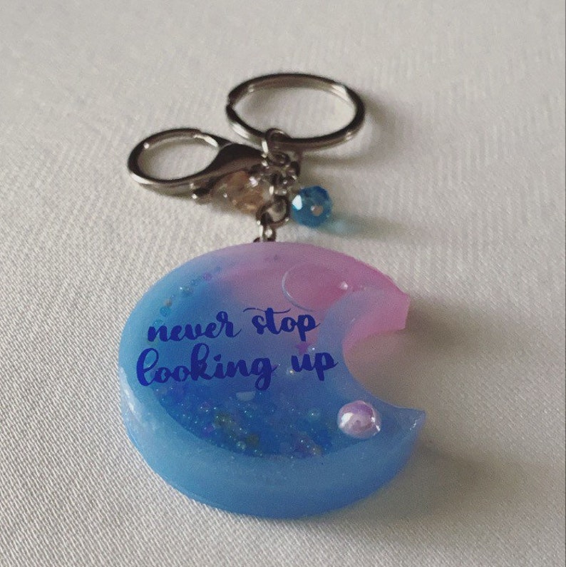 Pink and celestial half moon shaker keychain
