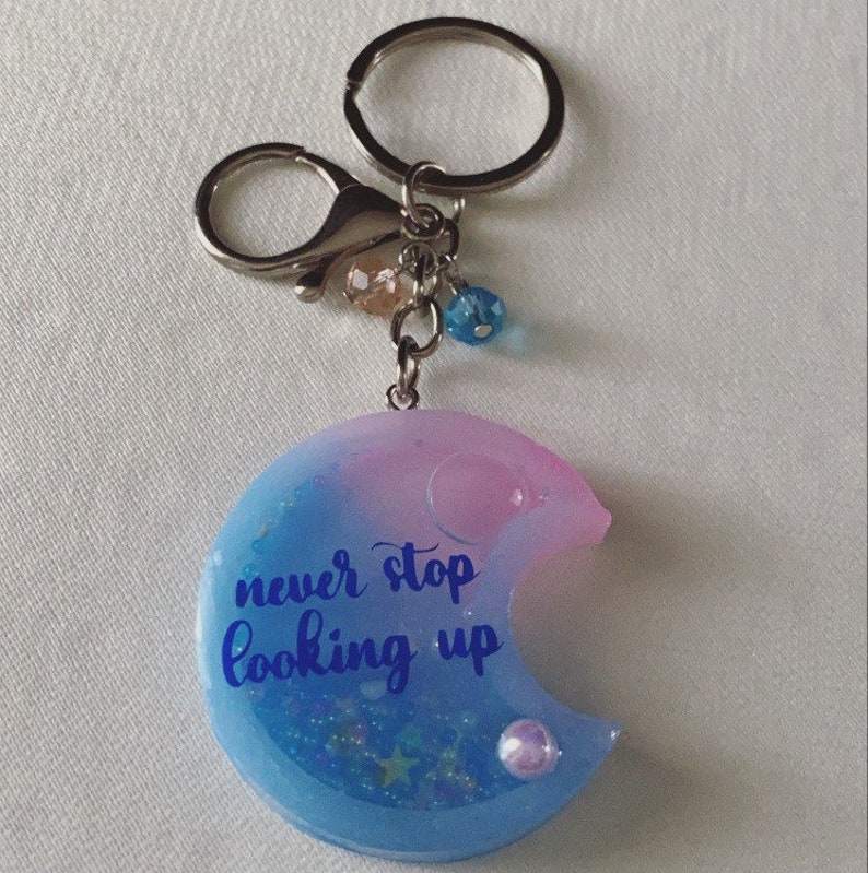 Pink and celestial half moon shaker keychain