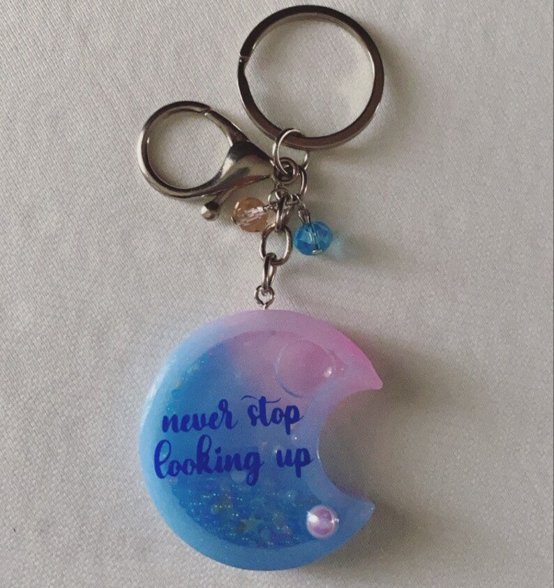 Pink and celestial half moon shaker keychain