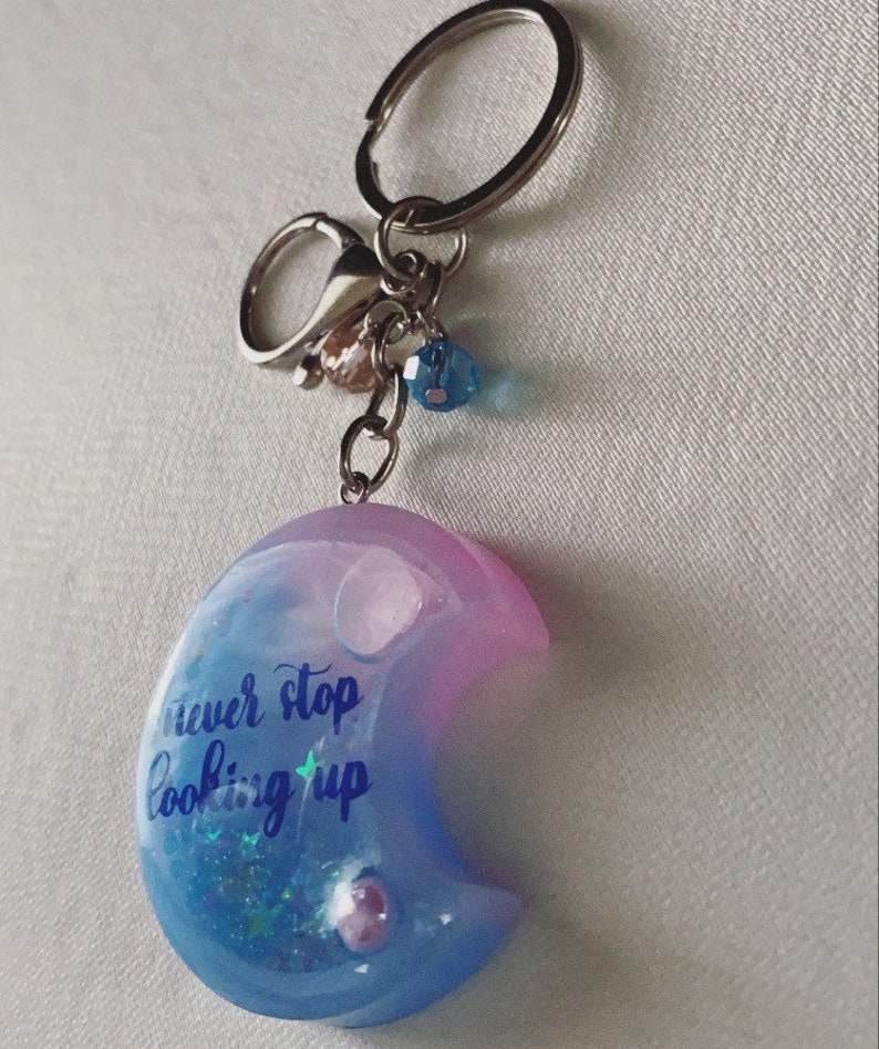 Pink and celestial half moon shaker keychain